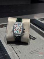 High Quality Replica Franck Muller V32 Barrel Black Rubber Strap White Face Dial Silver Diamond-Inlaid Bezel Watch 42mm*32mm